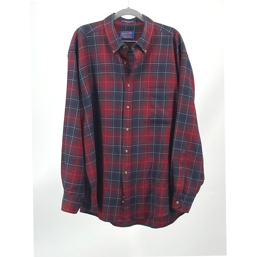 Vintage Sir Pendleton Shirt Mens‎ XL Red Blue Plaid Virgin Wool Button Down